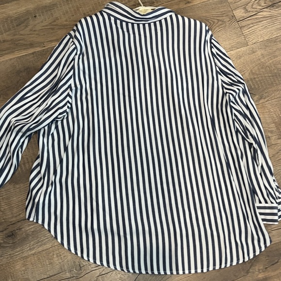 2XL Alexander Jordan blue white stripe blouse rayon button collar office career - Picture 2 of 11